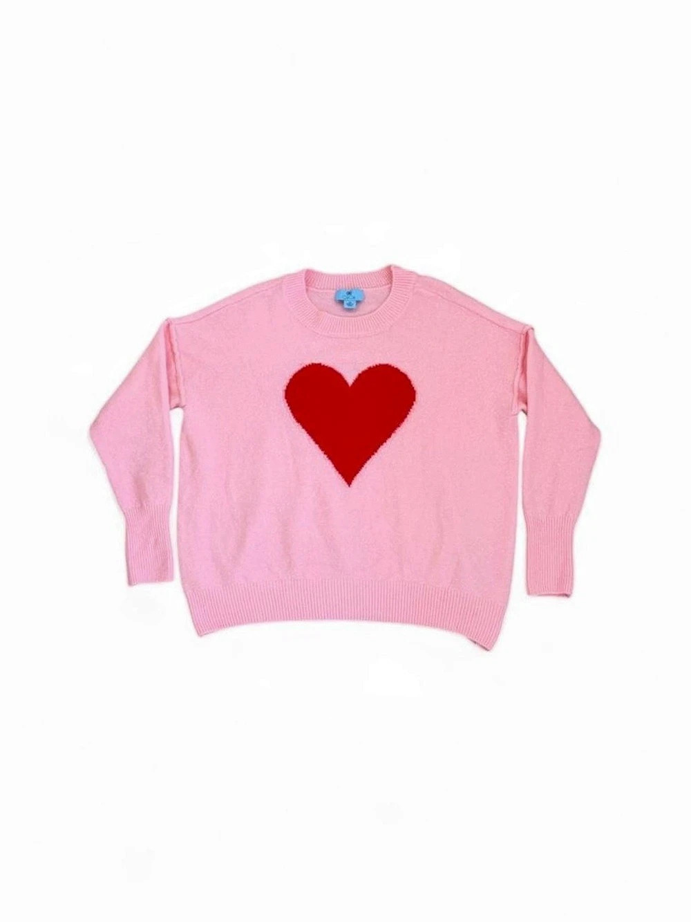 Pink CeCe Sweater with Red Heart Graphic – Size XS | Cute Heart Knit Top | Cozy